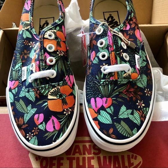 Vans Authentic Multi Tropic & True White Skate Shoe Navy Floral tropical - Picture 8 of 11